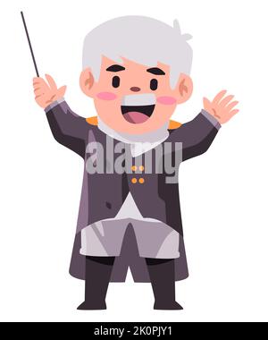 Composer conducting choir or orchestra concert with baton stick wearing black suit Stock Vector