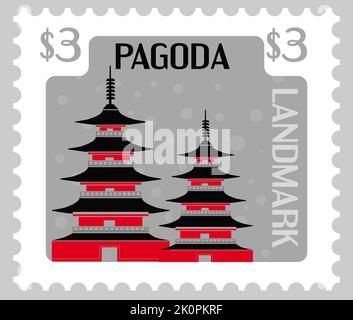 Pagoda postal mark or card with landmark vector Stock Vector