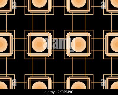 Art deco seamless pattern. Golden art line on black background. Vintage linear art. Design a template for wallpapers, banners and posters. The style o Stock Vector