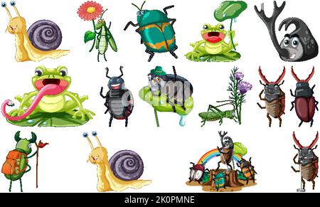 Set of various insects and amphibians cartoon illustration Stock Vector ...