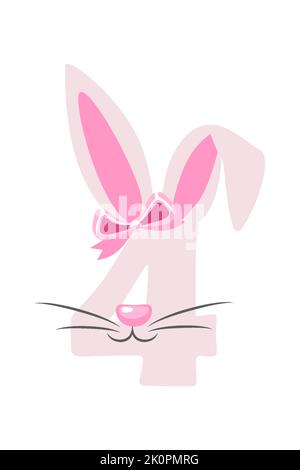 Funny bunny number 4 for kids. Four digit in the form of a rabbit. Learn to count Stock Vector
