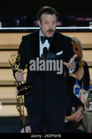 Los Angeles, United States. 12th Sep, 2022. Jason Sudeikis accepts the Outstanding Comedy Series award for 'Ted Lasso' onstage during the 74th annual Primetime Emmy Awards at the Microsoft Theater in Los Angeles on Monday, September 12, 2022. Photo by Mike Goulding/UPI Credit: UPI/Alamy Live News Credit: UPI/Alamy Live News Credit: UPI/Alamy Live News Stock Photo