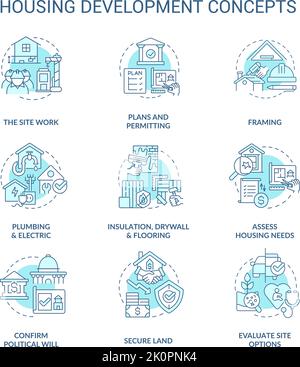 Housing development turquoise concept icons set Stock Vector
