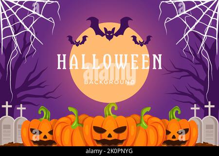 halloween background with pumpkin, bat and spider web Stock Vector