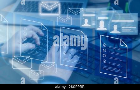 Data management system. Document management system. Enterprise data management software. Personnel selection. Stock Photo