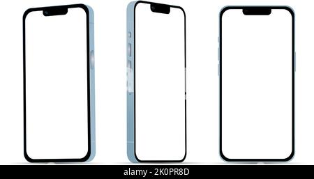 Blue smartphone 14 models, new IT industry, mockup for web design on a white background - Vector illustration Stock Vector