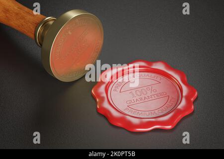 Close-up of sealing wax and a sealing wax wooden stamper. 3d illustration. Stock Photo