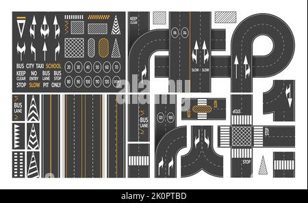 Empty straight road with crosswalk marking. Top aerial view. Seamless ...