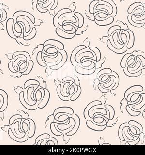 Vector flower linear seamless background, roses and leaves Stock Vector