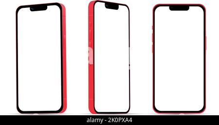 Red smartphone 14 models, new IT industry, mockup for web design on a white background - Vector illustration Stock Vector