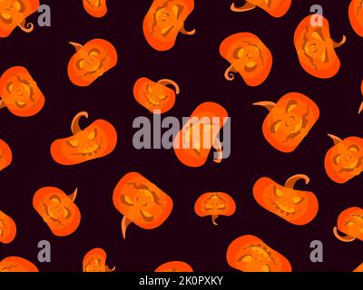 Halloween seamless pattern with pumpkins. Pattern with carved scary pumpkin faces. Jack O’Lantern. Design a template for invitations, leaflets and gre Stock Vector