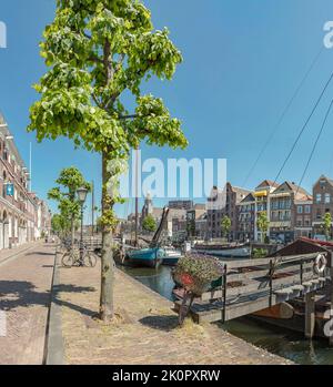 Historic ships at the outport, Delfshaven - Rotterdam,  Zuid-Holland, Netherlands, city, village, water, trees, summer, ships, boat,  *** Local Captio Stock Photo