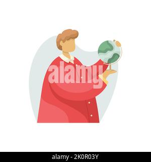 Vector illustration of a geographer with a globe in his hands. Professions. Flat style Stock Vector