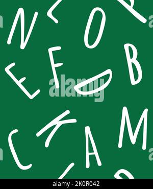 Vector seamless pattern of hand drawn sketch doodle letters isolated on green background Stock Vector
