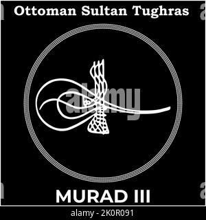 Vector image with Tughra signature of Ottoman Twelfth Sultan Murad III, Tughra of Murad III. with black background. Stock Vector