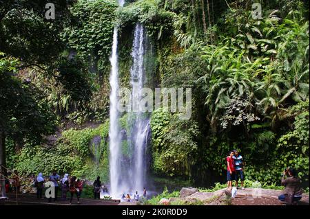 Sendang Gile and Tiu Kelep Waterfall at Lombok, Nusa Tenggara, Indonesia Stock Photo