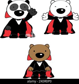 halloween dracula costume cartoon bears set illustration in vector format Stock Vector