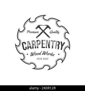 Vintage carpentry logo. retro style wood emblem, sawmill for carpentry, carpenter, lumberjack, badge, design element, logotype template. vector illust Stock Vector