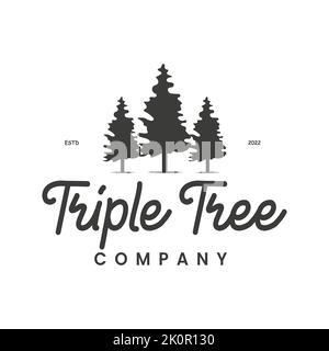 Vintage wilderness three trees pine forest logo retro style outdoor adventure emblem, badge, design element, logotype template. vector illustration Stock Vector