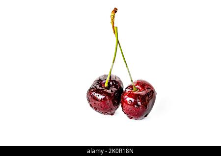 Red cherries isolated on white background. with clipping path Stock Photo