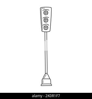 Traffic light in sketch doodle style. Hand drawn black and white vector illustration isolated on white background Stock Vector