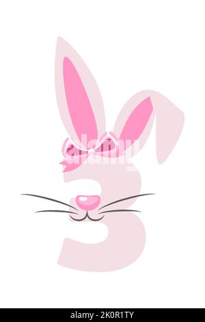 Funny bunny number 3 for kids. Three digit in the form of a rabbit. Learn to count Stock Vector