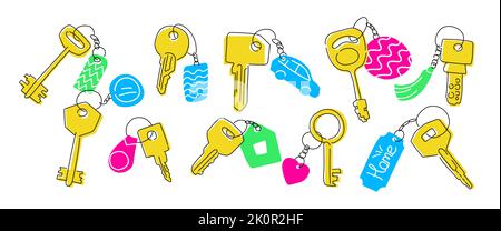 House and car keys - line design style illustration set Stock Vector