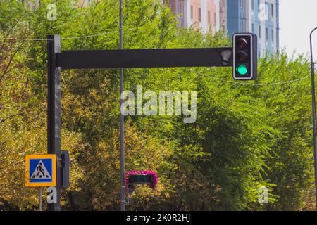 traffic light post green light timer Stock Photo