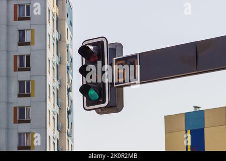 traffic light post green light timer Stock Photo