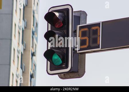 traffic light post green light timer Stock Photo