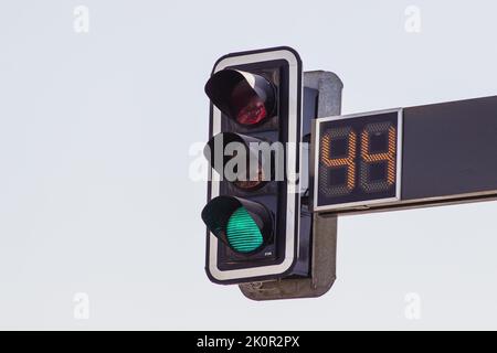 traffic light post green light timer Stock Photo