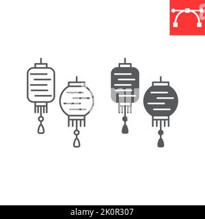 Chinese lantern line and glyph icon, festival and decoration, petard vector icon, vector graphics, editable stroke outline sign, eps 10. Stock Vector