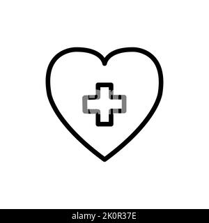 Heart icon with cross inside linear icon thin black line.Heart icon, healt care concept sign vector on white background.Simple medic support concept p Stock Vector