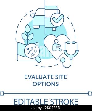Evaluate site options turquoise concept icon Stock Vector