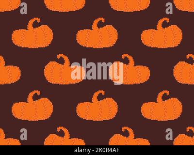 Pixel pumpkins seamless pattern. Pumpkins for Thanksgiving and Halloween in pixel art style. Retro 8-bit video game of the 90s in 2D. Design for games Stock Vector