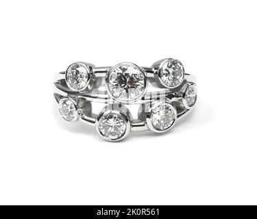 Diamond ring photographed on a white background. Stock Photo