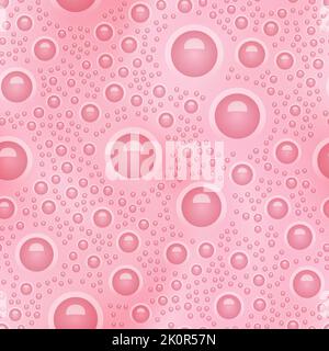 Strawberry seamless pattern with milkshake texture top view. Abstract vector background with bubbles. Berries and milk smoothie surface. Dairy beverag Stock Vector