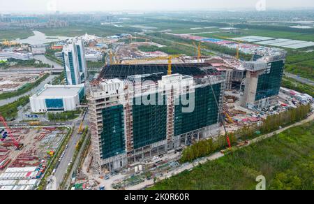 SHANGHAI, CHINA - SEPTEMBER 12, 2022 - The construction site of the world's largest indoor ski resort project is seen in the Lingang New area of the S Stock Photo