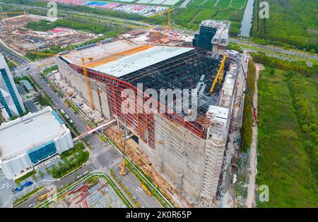 SHANGHAI, CHINA - SEPTEMBER 12, 2022 - The construction site of the world's largest indoor ski resort project is seen in the Lingang New area of the S Stock Photo