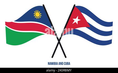 Namibia and Cuba Flags Crossed And Waving Flat Style. Official Proportion. Correct Colors. Stock Vector