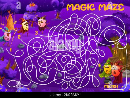 Labyrinth maze game. Cartoon vitamin and micronutrient characters ...