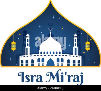 Happy Isra Miraj Nabi Muhammad SAW Template Hand Drawn Cartoon Flat Illustration Suitable for Greeting Card, Poster and Banner Stock Vector