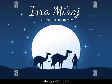 Happy Isra Miraj Nabi Muhammad SAW Template Hand Drawn Cartoon Flat Illustration Suitable for Greeting Card, Poster and Banner Stock Vector