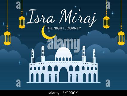 Happy Isra Miraj Nabi Muhammad SAW Template Hand Drawn Cartoon Flat Illustration Suitable for Greeting Card, Poster and Banner Stock Vector