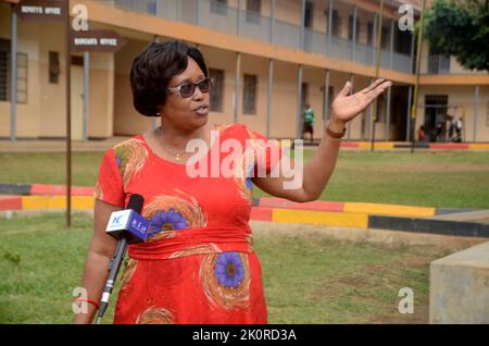 Kampala, Uganda. 7th Sep, 2022. Robinah Nakamya, headmistress of Entebbe-Changsha Model Primary School, speaks during an interview with Xinhua in Entebbe, Uganda, Sept. 7, 2022. TO GO WITH 'Feature: Uganda-China ties touch lives in education sector' Credit: Nicholas Kajoba/Xinhua/Alamy Live News Stock Photo