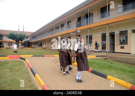 Kampala, Uganda. 7th Sep, 2022. Pupils of Entebbe-Changsha Model Primary School walk in the school compound in Entebbe, Uganda, Sept. 7, 2022. TO GO WITH 'Feature: Uganda-China ties touch lives in education sector' Credit: Nicholas Kajoba/Xinhua/Alamy Live News Stock Photo