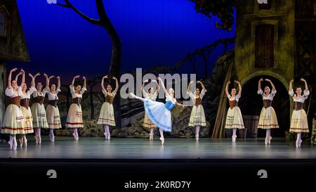 London, UK.  13 September 2022.  Christine Shevchenko as Giselle (C) with the newly formed United Ukrainian Ballet’s perform Giselle by Alexei Ratmansky at London Coliseum.  Performances run 13 to 17 September with profits  from ticket sales going to support the people and culture of Ukraine. Credit: Stephen Chung / Alamy Live News Stock Photo