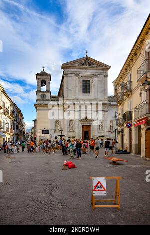 People in the square in Pratola Peligna, a village in the Abruzzo region of Italy. Stock Photo