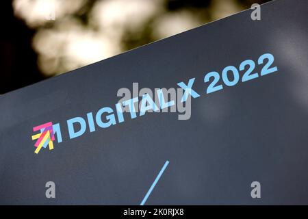 Cologne, Germany. 13th Sep, 2022. The logo and lettering refer to Digital X 2022, Deutsche Telekom's Digital X conference. Credit: Thomas Banneyer/dpa/Alamy Live News Stock Photo