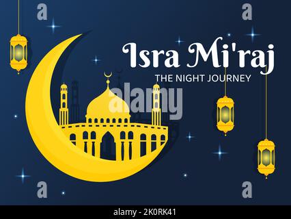 Happy Isra Miraj Nabi Muhammad SAW Template Hand Drawn Cartoon Flat Illustration Suitable for Greeting Card, Poster and Banner Stock Vector